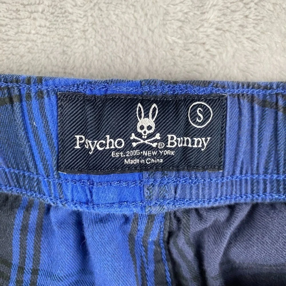 Psycho Bunny Pajama Pants Mens Small Blue Sleepwear Scotch Plaid Elastic Waist